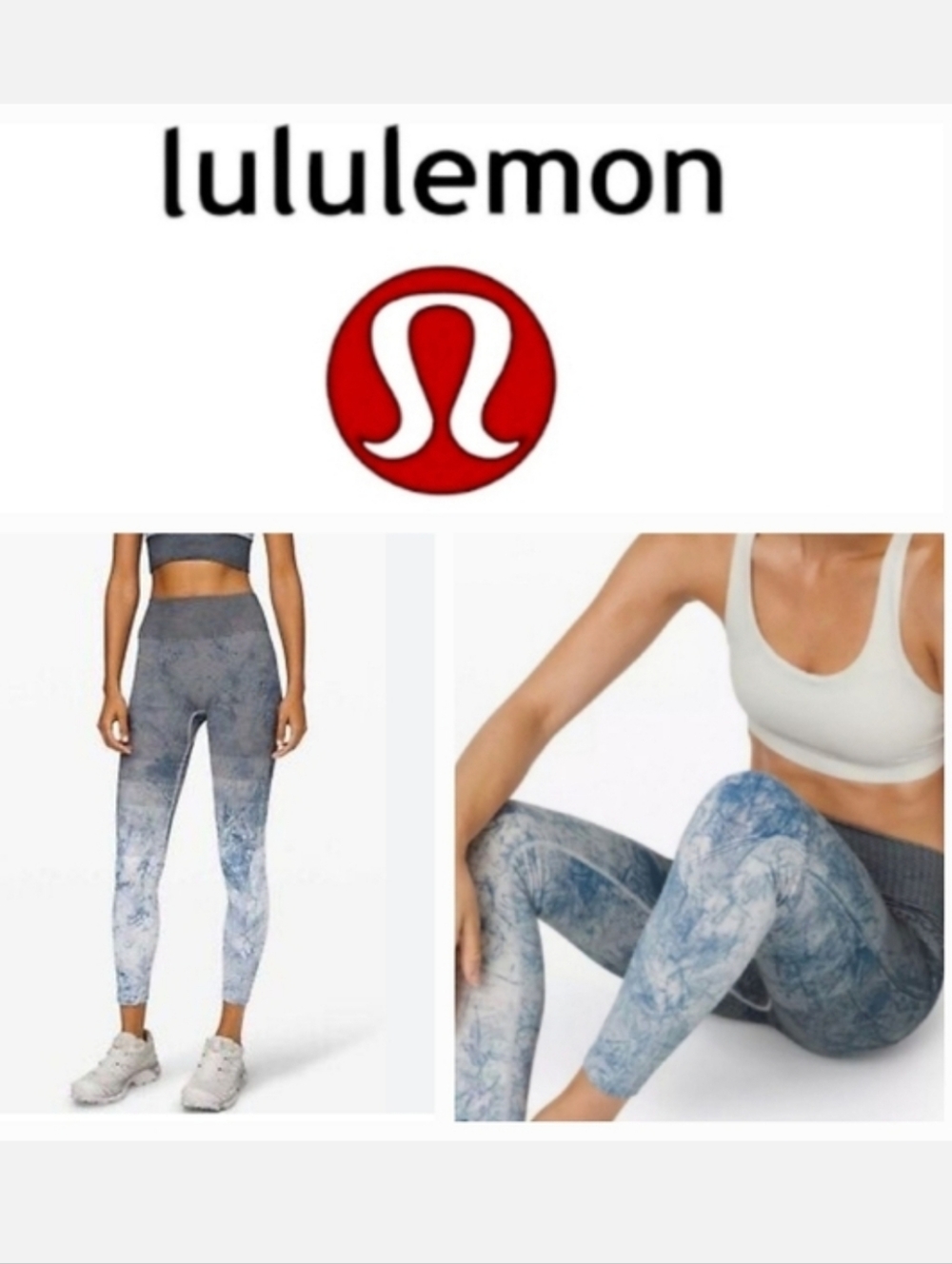 Lululemon Ebb to Train Tight HR Legging Wash White/Black/Luna Sz 4 Activewear